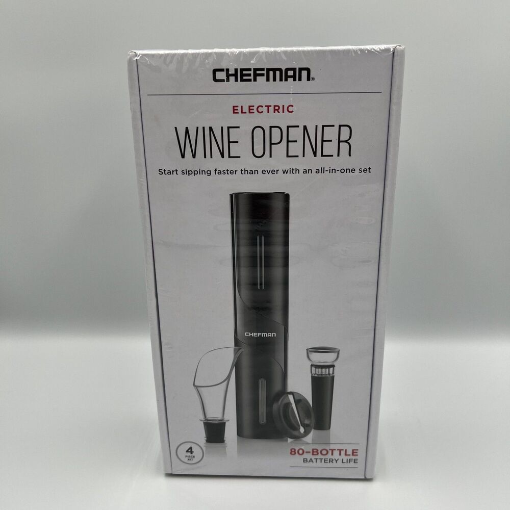 Chefman Electric Wine Opener 4 Piece Set Automatic Corkscrew Foil Cutter New Box